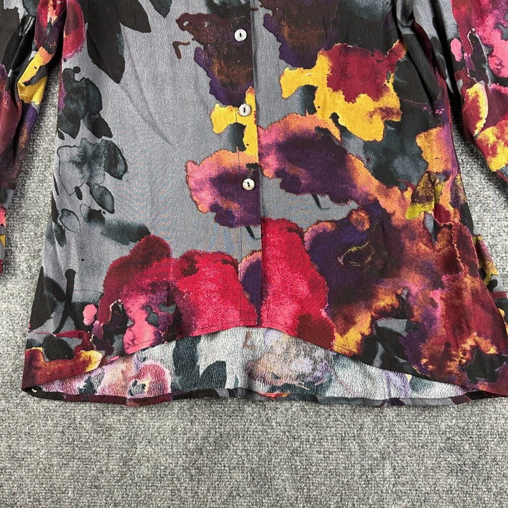 Habitat Top Womens Small Blouse Abstract Floral Print Long Sleeve Curved Hem - Picture 2 of 8
